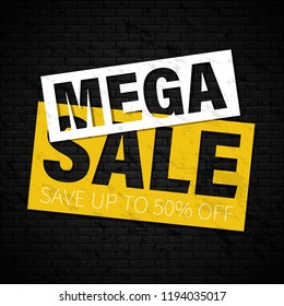 Black Friday sale inscription design template. Origami paper. Super sale. Black Friday inscription on a brick wall background.