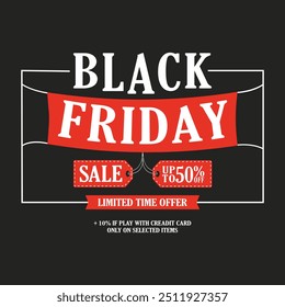 Black Friday sale inscription design template. Poster template with hand lettering of Black Friday in frame on dark background. Typographic vector design.