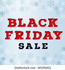 Black Friday sale inscription design template in 3d style on blue background with snowflakes. EPS 10 vector illustration