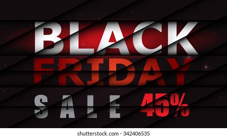 Black Friday sale inscription design template. Black Friday banner. Vector illustration. 45 percent.