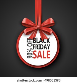 Black Friday sale inscription design template.Banner with bow ribbon. Discount 90% special off design banner. Shopping promotion poster. Vector illustration concept eps10