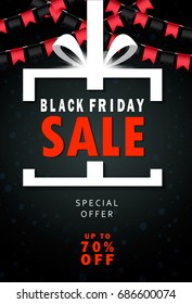 Black Friday sale inscription design template. Black Friday banner. Up to 70% off. Special offer. Vector illustration EPS10
