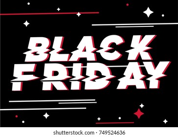 Black Friday sale inscription design template. Vector illustration. Sales, offers and discount. The biggest discounts of the year. Glitch art style.