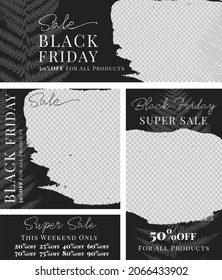 Black Friday Sale. Instagram Post, Facebook Cover, Story Template. Layout Design For Marketing Promotion. Social Media Post Banner. Network Background. Black And White Nature. Vector Illustration.