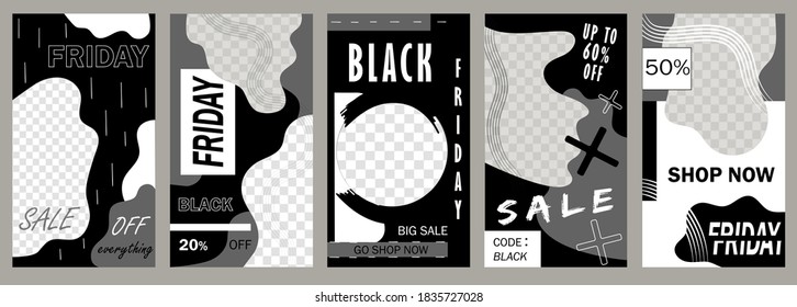 Black Friday Sale Instagram Stories Set. Hand Drawn Illustration