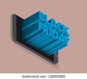 Black Friday Sale isometry phone banner. 3D text Black Friday Sale smartphone poster. Advertising isometric illustration. Black Friday Sale tablet banner. Seasonal holidays discounts isometry ad offer