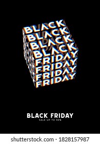 Black Friday Sale kinetic typography. Kinetix trendy Text Template. Modern poster, banner, brochure, flyer, cover. Black background white letters. Vector illustration