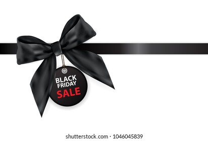 Black Friday Sale Labei with Bow and Ribbon Isolated on White Background Vector Illustration EPS10