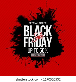 Black friday sale label. Abstract hand drawn grunge black brush stroke and round spalsh or blob frame. Vector illustration for logo, emblem, tag, web, print, banner, poster, flyer.