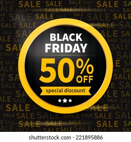 Black Friday Sale Label auf typografischem Hintergrund