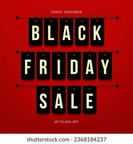 Black Friday Sale label on Red background. Banner advertising. Vector illustration.