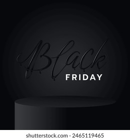 Black Friday Sale label. Promotional marketing discount event. Realistic 3d lettering with black liquid droplets.