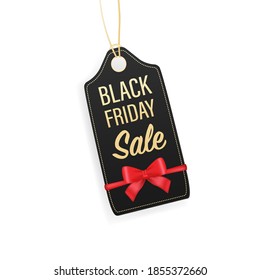 Black friday sale label with ribbon bow knot Abstract template with sale label on white background for paper design. Black friday sign. Vector design template.