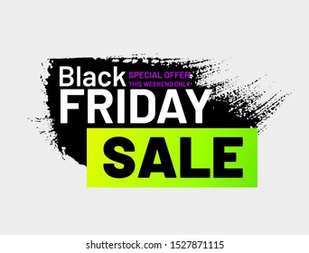 Black Friday sale label in shape of paintbrush stroke. Special offer this weekend only tag. Modern design isolated on white background. Event advertising message. Promotion and marketing campaign.