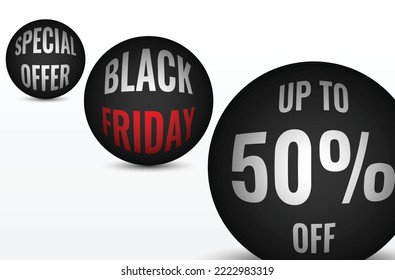 Black Friday Sale label. Vector ad illustration. Promotional marketing discount event. Template for digital, ui, social, and fashion advertisements, sale banners, posters, cards.