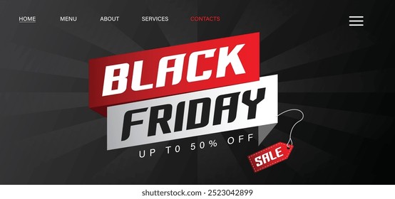 Black Friday Landing Page-Vorlage mit rotem Band auf schwarzem Hintergrund