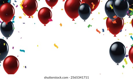 Black Friday sale landing page. template red and black balloons and serpentine Poster featuring promotional elements, white background transparent