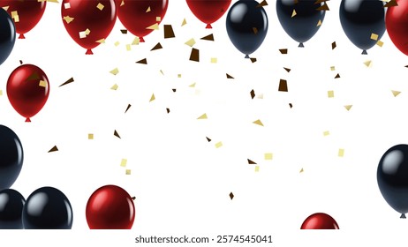 Black Friday sale landing page. template red and black balloons and serpentine Poster featuring promotional elements, white background transparent