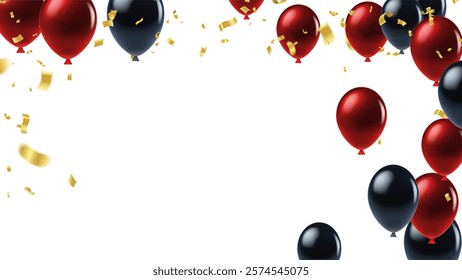 Black Friday sale landing page. template red and black balloons and serpentine Poster featuring promotional elements, white background transparent