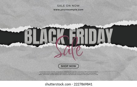 black friday sale landscape banner template white torn paper style background
