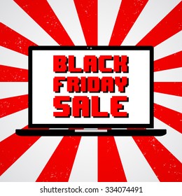 Black Friday Sale. Black laptop. Vector illustration