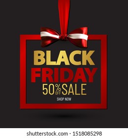 Black friday sale layout background with red bow.Black Friday banner. Vector promotion shopping illustration