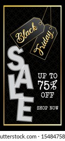 Black Friday Sale layout poster or banner design. Premium outlook, black and gold color combination. EPS 10 vector.