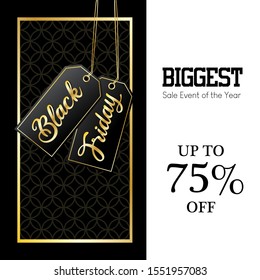 Black Friday Sale layout poster or banner design. Premium outlook, black and gold color combination