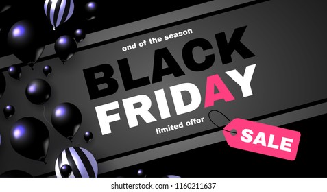 Black Friday Sale Layout Template with 3D Realistic Balloons. Vector illustration