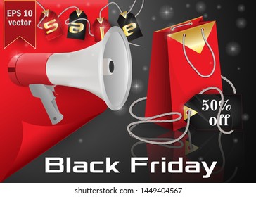 Black Friday sale lettering template for design. Vector illustration in black and red color scheme EPS 10