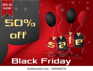 Black Friday sale lettering template for design. Vector illustration in black and red color scheme EPS 10