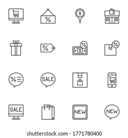 Black friday sale line icons set, outline vector symbol collection, linear style pictogram pack. Signs, logo illustration. Set includes icons as percentage discount label, price tag, shopping bag