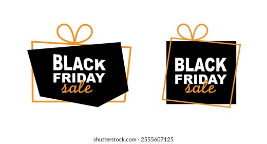 Black Friday Sale logo with gift box design, perfect for promotions, social media, banners, ads, and retail signage. Eye-catching and effective.