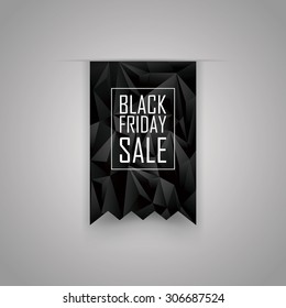 Black friday sale low poly ribbon element. Polygonal geometric 3d design. Shopping sticker template. Eps10 vector illustration.