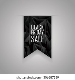 Black friday sale low poly ribbon element. Polygonal geometric 3d design. Shopping sticker template. Eps10 vector illustration.