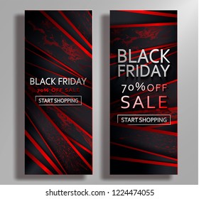Black Friday Sale luxury poster with black and red paper cut tapes background, marble and grunge texture. Vector illustration of Black Friday Sale for Shopping banner, vousher, card...