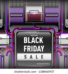 Black Friday Sale with Machine Illustration Background for Promotion Banner and Poster