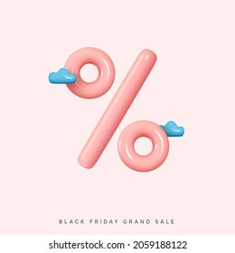 Black Friday Sale. Minimal 3d percent sign. Realistic design element. Vector illustration