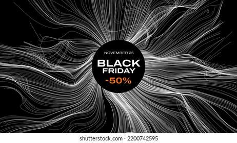 Black Friday Sale Minimal Black Banner with Smooth Flow Lines. Vector Illustration.