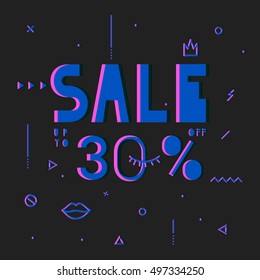 Black friday Sale modern banner in the psychedelic style. Template Sale. Big Sale. Special offer. Up to 30 interest discount.