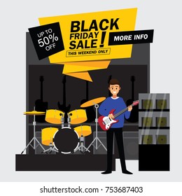 Black Friday Sale Music Shop Poster Vector Illustration