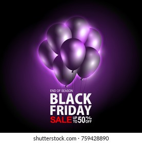 black friday sale neon with balloon vector banners. illustration.