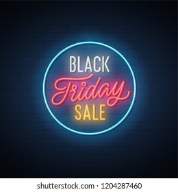 Black friday sale neon banner. Vector illustration.