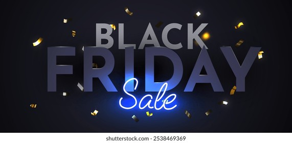 Black Friday sale neon banner. Vector illustration 