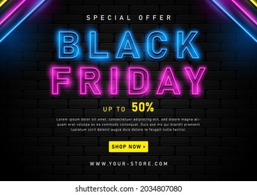 Black Friday Sale With Neon Light Banner