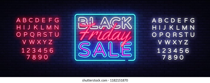 Black Friday Sale neon sign vector. Black Friday Sale Design template neon sign, light banner, neon signboard, nightly bright advertising, light inscription. Vector. Editing text neon sign