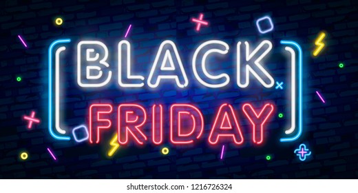 Black Friday Sale neon sign vector. Black Friday Sale Design template neon sign, light banner, neon signboard, nightly bright advertising, light inscription. Vector illustration