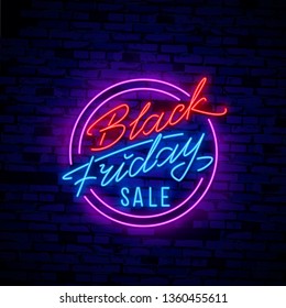 Black Friday Sale neon sign vector. Black Friday Sale Design template neon sign, light banner, neon signboard, nightly bright advertising, light inscription. Vector illustration