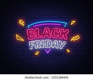 Black Friday Sale neon sign vector. Black Friday Bid discount Design template neon sign, light banner, neon signboard, nightly bright advertising, light inscription. Vector illustration.