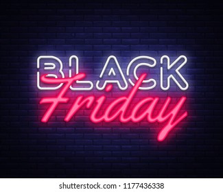Black Friday Sale neon text vector design template. Black Friday Sale neon logo, light banner design element colorful modern design trend, night bright advertising, bright sign. Vector illustration